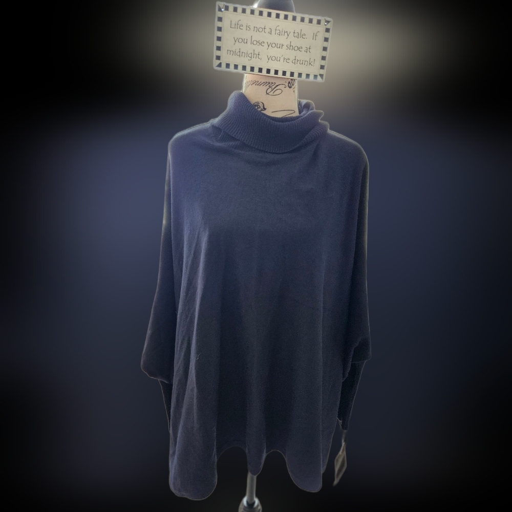 Alfani Navy Blue Turtleneck Poncho